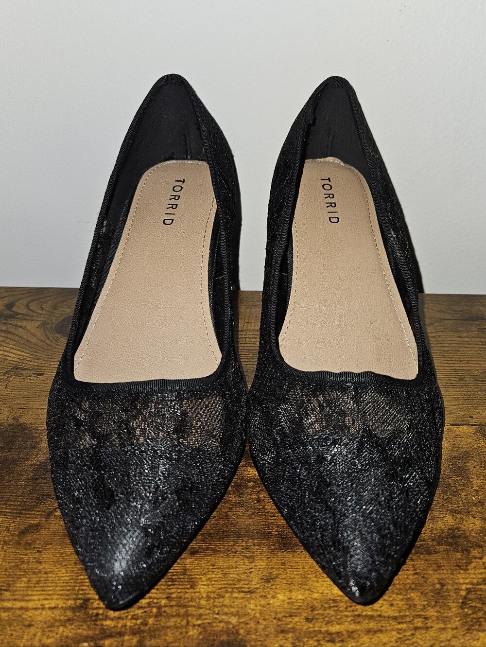 Torrid Black Lace Pointed-Toe Heels.